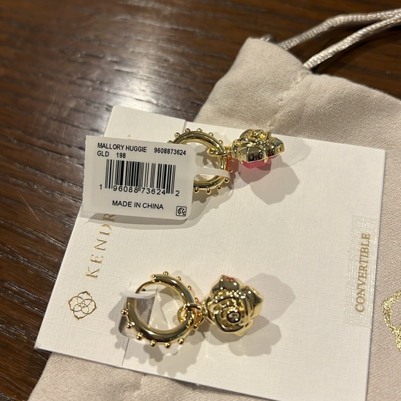 Kendra Scott Mallory Gold Pink Rose Convertible Huggie Hoop Earrings NWT - Picture 10 of 12